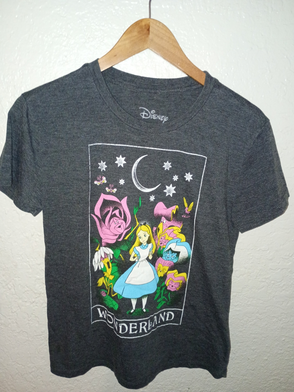 Disney Alice in Wonderland Graphic Tee - Charcoal with Pink & Blue Art